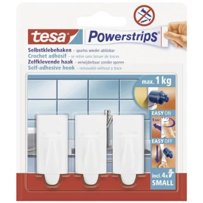 Imagen de Tesa UK Powerstrips Tendencia de ganchos pequeños con tiras adhesivas extraíbles, rectángulo, blanco