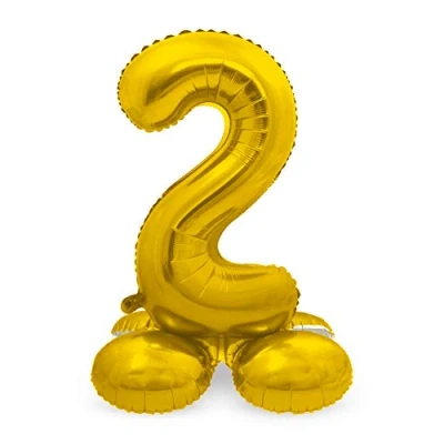 Imagen de Folat 64702 Globo de Aluminio con Base Número Figura 2 color dorado 86 cm decoración globos helio para cumpleaños, aniversario