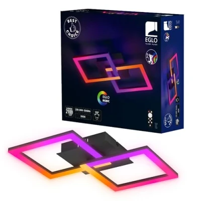 Imagen de Eglo RGBIC Lámpara de techo led con diseño geométrico y efectos luz, decoración para salón juegos fiestas, iluminación mando a distancia, blanco cálido RGB, metal negro