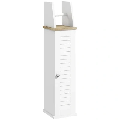 Imagen de kleankin Armario de Baño Moderno Columna Auxiliar Mueble Suelo con Estantes Ajustables y Portarrollos Papel 18x20x80 cm Blanco