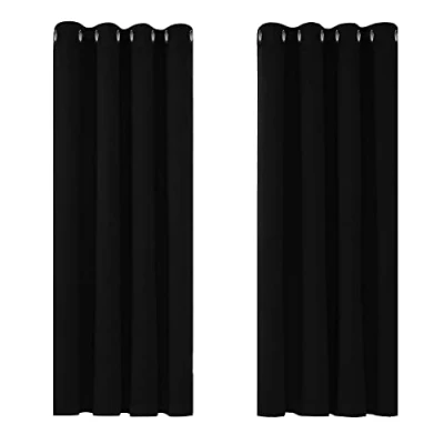 Imagen de Deconovo Cortinas Opacas 2 Piezas para Dormitorio Salón Modernas, Aislantes Térmicas y Reducción de Ruido, EcolóGicas Certificadas,117 x 138 cm Negro