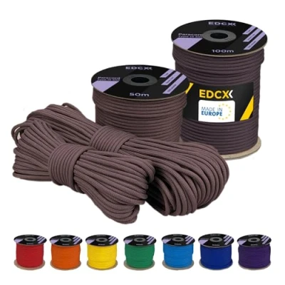 Imagen de EDCX 4 mm Poli Paracord 550 (15, 30, 50, 100 y 300 m) Tipo III, Cuerda 100% Nailon, de 7 hebras, Nailon