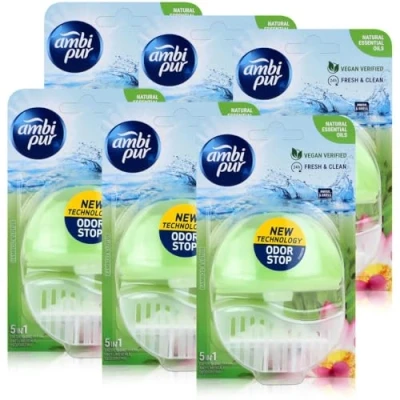 Imagen de Ambi Pur 6 ambientadores de inodoro (soporte + recambio 55 ml) bambú y loto