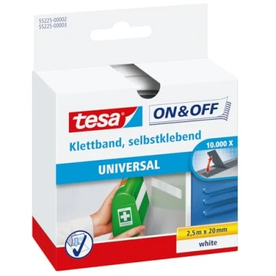 Imagen de tesa On &amp; Off Cinta de Uso Universal, Autoadhesiva Gancho y Bucle para la Fijación Rápida Objetos Ligeros, Blanco, 2 cm x 250