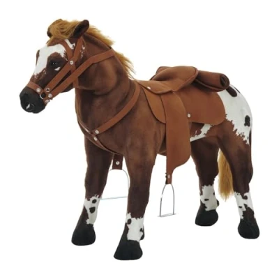 Imagen de HOMCOM Caballo de Juguete Niños Mayores 3 años con Silla y Sonidos Pilas Incluidas (Marron)