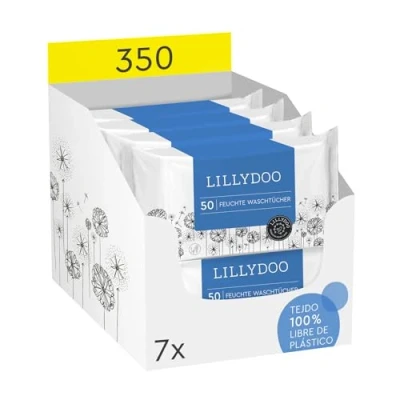 Imagen de Toallitas húmedas LILLYDOO, 350 unidades (7 x 50), 100% sin plástico, paño extragrande, perfume (FSC Mix)