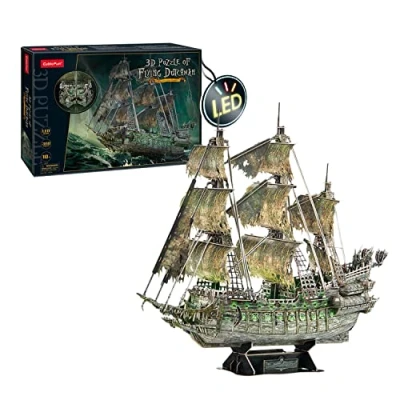 Imagen de Party Town Puzzle 3D LED Barco Pirata Holandés Errante Maquetas para Construir Adultos Y Niños Maqueta Puzzles Montar 360 Piezas