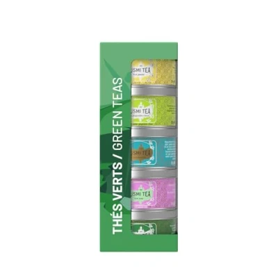 Imagen de Kusmi Tea Surtido de Té Verde para Regalo Juego Cesta 100% Orgánico Pack Mujer o Hombre Hojas Sueltas 5 Variedades en Latas 25 g