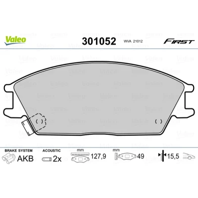 Imagen de VALEO 301052 Juego de pastillas freno FIRST Eje delantero con contacto avisador desgaste sin chapa antichirridos HYUNDAI: Getz, ACCENT 2