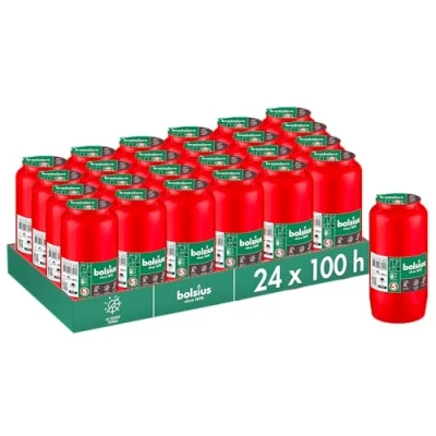 Imagen de Bolsius Luz para tumba Rojo 24 unidades Duración de combustión 4 días Vela luto y memorial velas Quema limpia Sin aceite palma