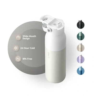 Imagen de LARQ Bottle Swig Top 680ml Botella de boca ancha acero inoxidable con aislado al vacío Mantiene el agua fría reutilizable para deportes, gimnasio y viajes, Granite White
