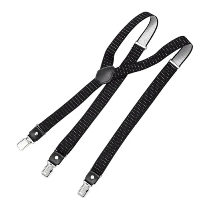 Imagen de DonDon tirantes hombre estrechos anchos 2,5 cm con 3 clips extra fuertes para pantalones Puntos negros y blancos
