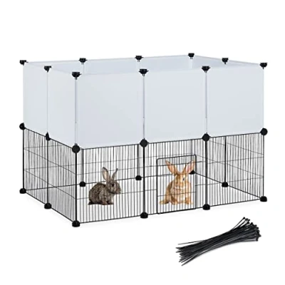 Imagen de Relaxdays recinto Abierto Parque para Mascotas Plástico y Malla, Corral Cachorros con Piezas Encajables, 5x110x74 cm, Negro Blanco, Hierro, 72,5 x 110 74 cm
