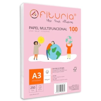 Imagen de Paquete de folios A3 100gr con 250 Hojas Blancas, Papel Multifuncional para Uso Escolar y Entornos Laborales. Ideal impresoras láser, inyección o fotocopiadoras Ofituria