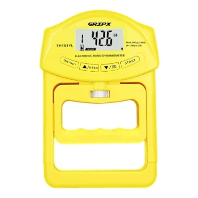 Imagen de GRIPX Dinamómetro de Mano Digital Medidor Fuerza Agarre automático, probador Poder electrónico 90 kg, Amarillo