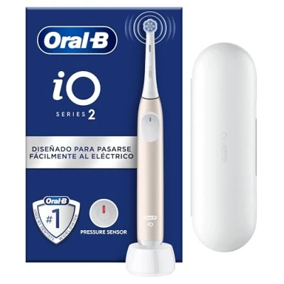 Imagen de Oral B iO 2 Cepillo de Dientes Eléctrico Rosa Suave, con 1 Cabezal, Estuche Viaje y Portarrecambios, Diseñado por Braun