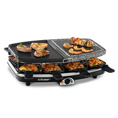 Imagen de Cloer 6435 raclette con piedra natural y aluminio, 1200 vatios, 8 sartenes revestimiento antiadherente