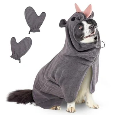 Imagen de Bibykivn Albornoz para Perros con Velcro, Perro de Microfibra Absorbente, Absorbente Secar Después del Baño y la Natación (Rinoceronte Gris, M)