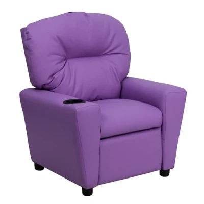 Imagen de Flash Furniture Sillón reclinable contemporáneo para niños con portavasos, Madera, Vinilo Lavanda, 66.040000000000006 x 53.34 cm