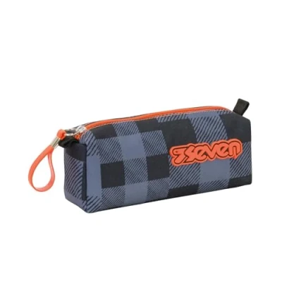 Imagen de SEVEN Estuche Escolar Ovalado 1 Compartimiento BAUL Check Steel Grey Soporte para Bolígrafos Escolares Niños Niñas y Adolescentes Portalápices