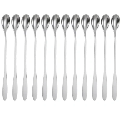Imagen de Intirilife Juego de 12 cucharas largas acero inoxidable Longitud 18.9 cm Para latte macchiato, cócteles, postres y más
