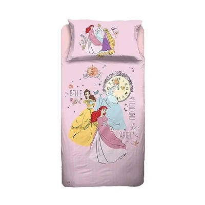 Imagen de Princess Juego de sábanas para Cama Individual Disney, sábana encimera, Bajera Ajustable, Funda Almohada, Color Rosa, 100% algodón, Producto Oficial