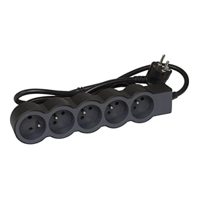 Imagen de LEGRAND Regleta de enchufes extraplanos con 5 Tomas Corriente Tierra, Cable 1,5 m, Color Negro y Gris Oscuro