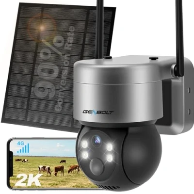 Imagen de 3G/4G LTE Cámara Vigilancia Exterior Solar con SIM, GENBOLT Inalámbrica Sin WiFi Batería 12000mAh, IP Cámaras Seguridad Cable Nocturna Color, PTZ Seguimiento Automático la Detección PIR