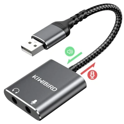 Imagen de KiWiBiRD Adaptador de Audio USB a 3,5 mm, Tarjeta Sonido Externa, Jack, Convertidor Auriculares y Micrófono Compatible con PS5 PS4, MacBook, Raspberry Pi, Windows PC