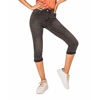 Imagen de Nina Carter P132 Pantalones vaqueros para mujer, corte ajustado, cintura alta, aspecto desgastado, efecto lavado, Gris Oscuro 3, S