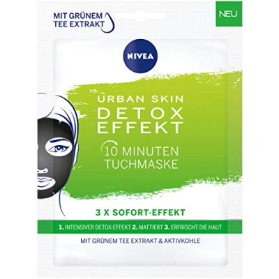 Imagen de NIVEA Urban Skin Detox efecto 10 minutos máscara en paquete de 5 unidades (5 x 1 unidad), mascarilla facial para piel estresada, cuidado profundo