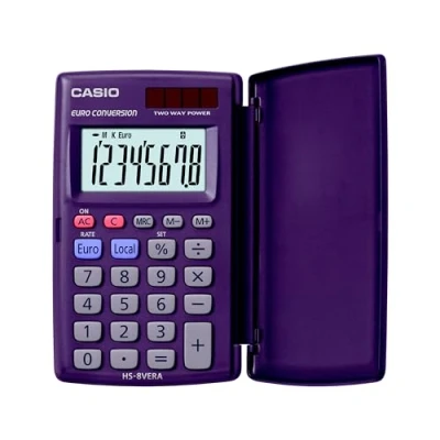 Imagen de Calculadora casio hs 8ver bolsillo 8 digitos conversion moneda con tapa color azul