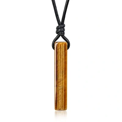 Imagen de COAI Collar de Cuero Negro con Colgante Barra Rectangular Ojo Tigre Piedra Natural para Hombres y Mujeres