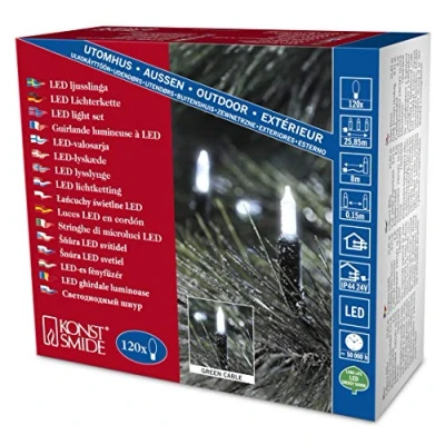 Imagen de Konstsmide 6060 200 Guirnalda pequeña led para Exteriores (120 diodos Blancos, diseño Retro, 7,2 W, Transformador Exterior 24 V, Cable Verde)