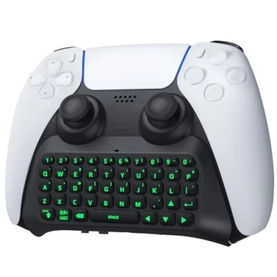 Imagen de TiMOVO Teclado Inalámbrico Compatible con PS5, de Controlador Bluetooth Genial Retroiluminación Verde, 47 Teclas, Altavoz Incorporado, Conector Audio 3,5 mm para Mando Negro