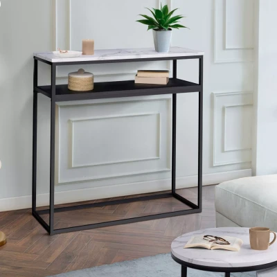 Imagen de IDMarket Consola doble Alaska efecto mármol y madera, color negro
