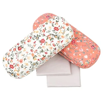 Imagen de 2Pcs Floral fundas de gafas, Rosa blanco funda gafas rigida, sol, estuche sol antiarañazos para Mujeres Grils