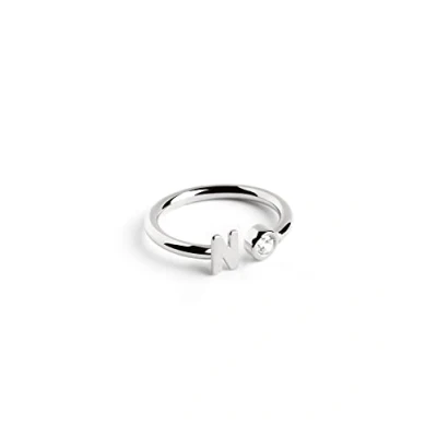 Imagen de SINGULARU Anillo Personalizado Letter Spark Plata Ajustable de Ley 925 con Acabado Baño Rodio Talla Unica Joyas para Mujer Hecho en España Letra N