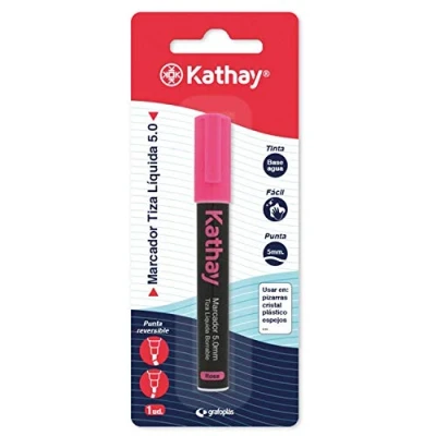 Imagen de Kathay 86212653. Marcador Tiza Líquida, Borrable, Rosa, Punta 5mm, Tinta Base Agua, Reversible, Perfecto para Pizarras, Cristal, Plásticos o Espejos
