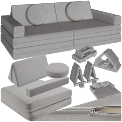 Imagen de TecTake® sofá Modular para niños, 8 Piezas, apilable, Sillon Infantil con Fundas Desmontables, Cama Plegable, Acolchado Grueso, sillón Plegable 160 cm Gris