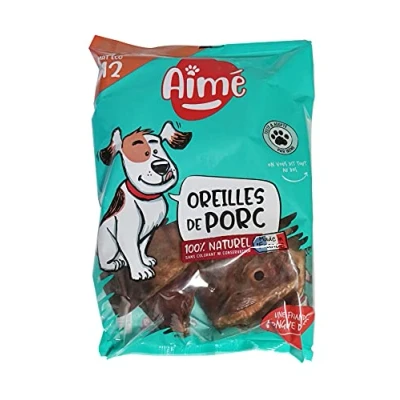 Imagen de Aimé Orejas de Cerdo para Perros y Cachorros x12 Snacks 100% Natural Chuches Todas las Razas Edades Carne Seca Perro Premios Sin Conservantes