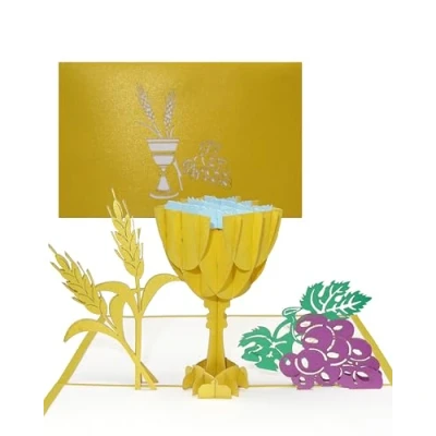 Imagen de Tarjetas de comunión 3D &quot;Cáliz y uvas  Tarjeta con diseño emergente para comuniones, confirmaciones Regalo, regalo dinero, niños niñas