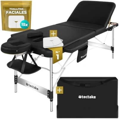 Imagen de TecTake® Camilla Masaje Plegable y Ajustable en Altura, Fisioterapia, Estructura Ligera de Aluminio, Estetica Profesional, Acolchado Resistente al Agua Aceite Ancho 70 cm Negro