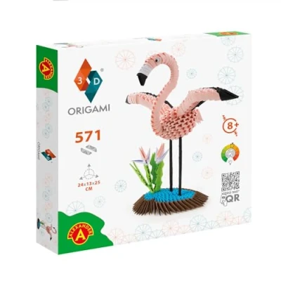 Imagen de Origami 3D 501842 Flamingo Hermosa escultura de papel con componentes patentados e instrucciones construcción comprensibles, 571 piezas, 24 x 13 25 cm, a partir 8 años