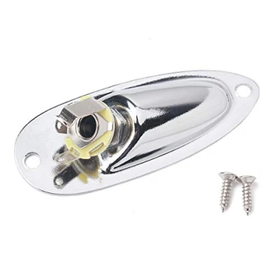Imagen de Alnicov Salida de entrada barco Jack Plate Socket con tornillos para Fender Strat Guitar Plata