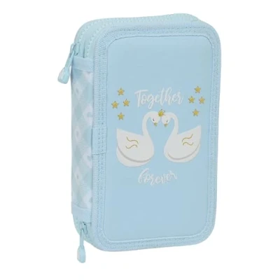 Imagen de Glowlab CISNES Estuche Escolar Niño, con Colores, 28 Útiles Incluidos, Ideal para Niños de 5 a 14 Años, Cómodo y Versátil, Calidad Resistencia, 12.5x4x19.5 cm, Color Azul Claro