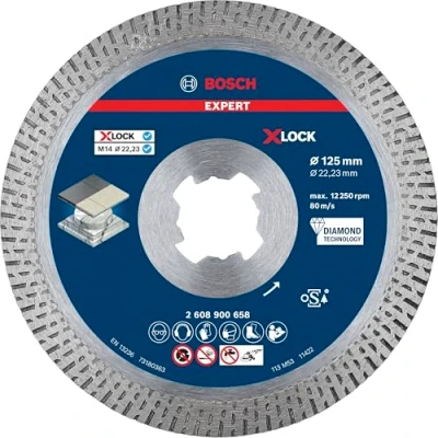 Imagen de Bosch accesorios Professional 1x Disco de corte diamante Expert HardCeramic X LOCK (para Azulejos duros, Piedra dura, Ø 125 mm, Amoladora pequeña)