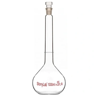 Imagen de stonylab Frascos Volumétricos de Laboratorio, Matraz Aforado Clase A con Tapón Vidrio, Pared Pesada Vidrio Borosilicato Tolerancia (1000 ml, Transparente)
