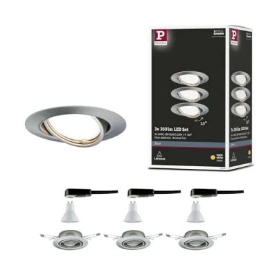 Imagen de Paulmann 93420 Luminaria empotrable LED Base, redonda, incl. 3x5 W, foco empotrable, acero mate, Spot, metal, lámpara 3000 K GU10