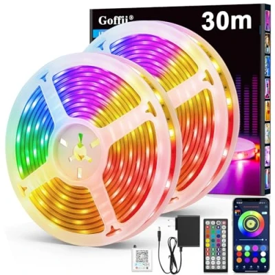 Imagen de Tira LED, Luces Led Habitacion, RGB Bluetooth Tiras de Interior, Luz Adhesivas con Control Remoto y Inteligente APP, Cambia el Color la Musica para Decoración Cocina (30M)
